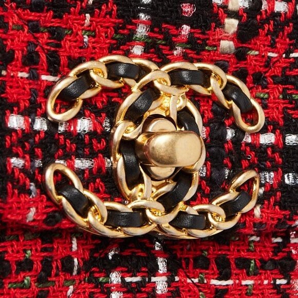 Chanel Red/Black Quilted Tweed Small Chanel 19 Bag - Picture 5 of 9